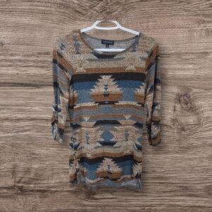 ⭐️Warehouse One Patterned Long Sleeve Top - Blue and Brown Size Small